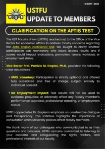 USTFU UPDATE TO MEMBERS: Clarification on the Aptis English Proficiency Test
